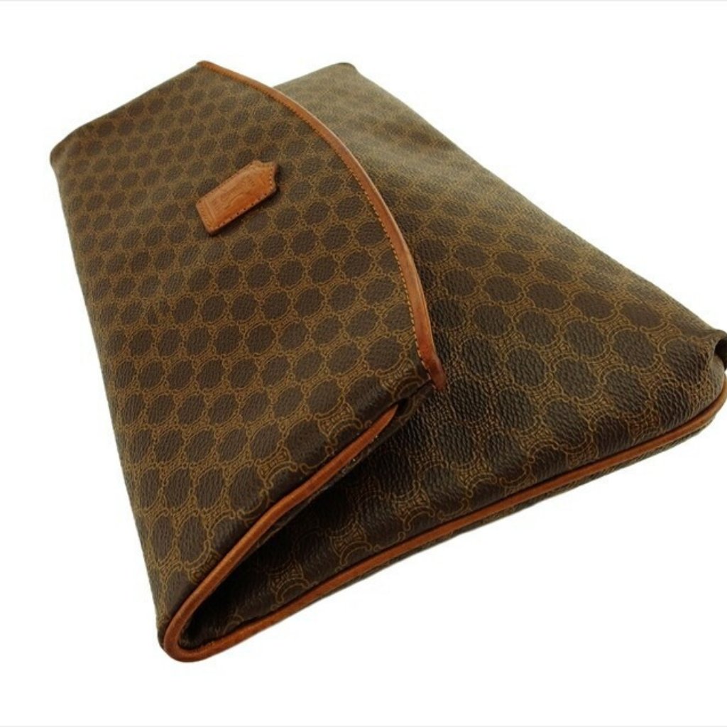 Celine Clutch Bag Brown Beige Gold Women Authentic Secondhand